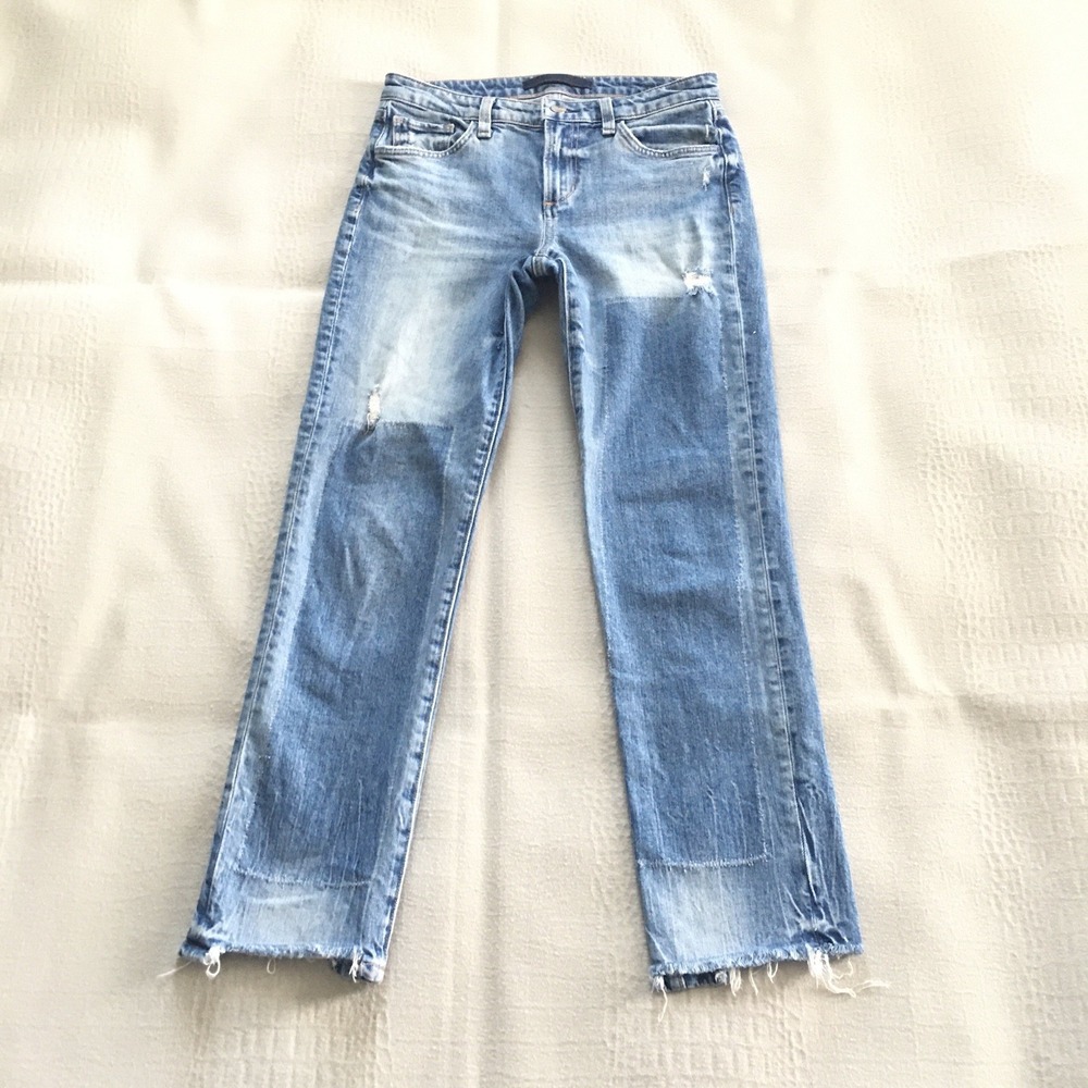 VTG Joe's The Lara Mid Rise Jeans Size 25 Cigarette Raw Hem Ankle Stretch Patchw